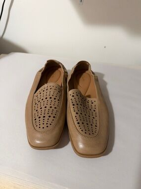 Clarks Tan Leather Perforated Loafers
